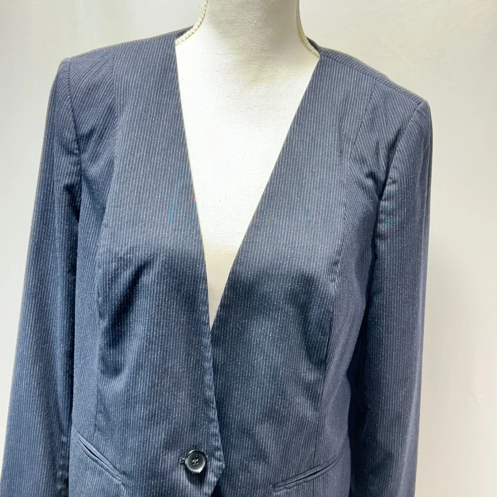 Worthington Women's Navy Pinstripe Blazer Jacket Size‎ L